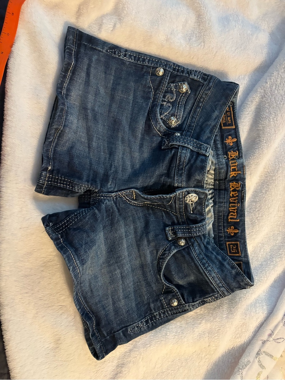 Rock Revival Dark Blue Embroidered Denim Shorts